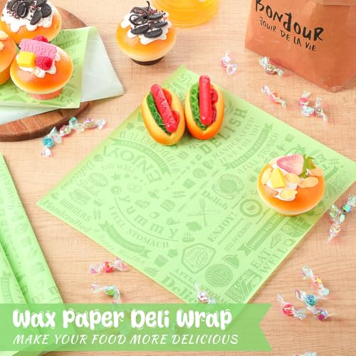 Outus 600 Pcs 12 x 12 Inch Deli Wax Paper Sheets Grease Resistant Tray Basket Liners Newsprint Paper Water and Grease Proof Sandwich Wrapping Square Hot Dog Wrappers for Food Baking (Light Green) - color: Light Green