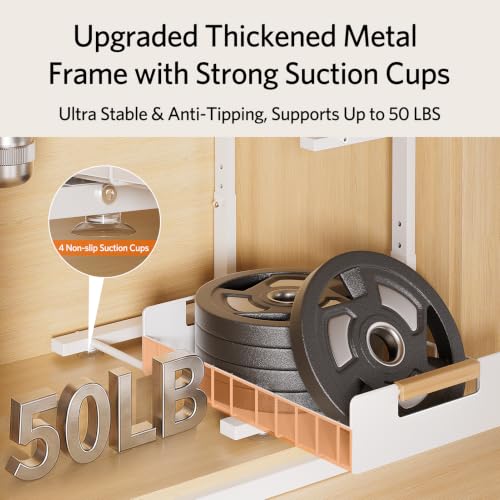 Delamu 2-Pack Under Sink Organizer, 2 Tier Pull out Under the Kitchen Sink Storage, Slide out Cabinet Organizer Shelf, Metal Sliding Drawer for Bathroom Pantry Closet Organization Rack, White