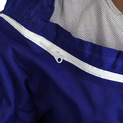 Pssopp Beekeeping Jacket with Round Hat, Veil Elasticated Waist Cuffs Loops for Beekeeping (Blue) - color: Blue