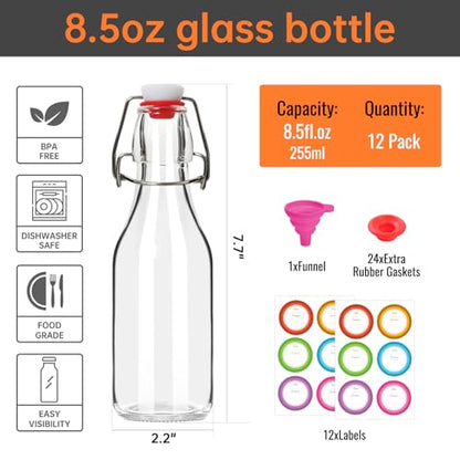 STARSIDE 12-Pack 8.5oz Swing Top Glass Bottles with Airtight Lids | Flip Top Beer Brewing Bottles with Stopper for Home Brewing, Vanilla Extract, Kombucha, Wine - size: 8.5 oz