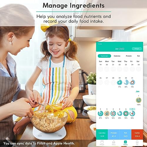 Arboleaf Smart Food Kitchen Scale, 22lb Digital Food Scale with Nutritional Calculator, USB Rechargeable, Smart Weighing with App for Macro, Keto, Calorie, Cooking, Grams and Ounces, 0.1oz/0.5g, White - color: White