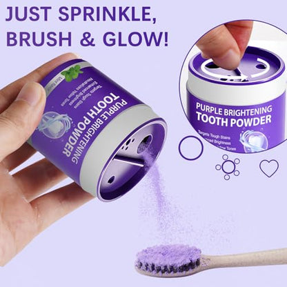 2PCS Purple Powder Teeth Whitening - Purple Brightening Powder - Removes Stains, No Sensitivity - Toothpaste Power - for Coffee, Tea and Food Stains - Fresh Mint Flavor, Breath Freshener - size: 0.62 Ounce (Pack of 2)