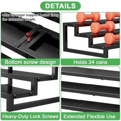 Dmevkic 3-Tier Expandable Can Organizer for Pantry,Adjustable 15''-25'' Metal Can Organizer Holds Up to 24 Cans,Can Holder for Pantry Kitchen Cabinet Countertop,Black