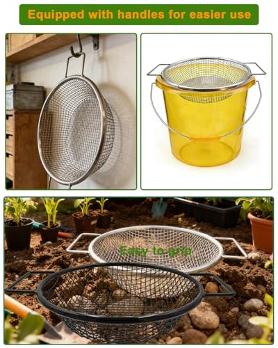Soil Sifter for Gardening - 5 Gallon Bucket Dirt Sifter for Rocks | 3Pcs Compost Sifter, 1/8",1/4",3/8" Garden Sifter with Handles, Heavy Duty Rock Sifter for Yard, Garden Sieve, Soil Screen - color: Silver