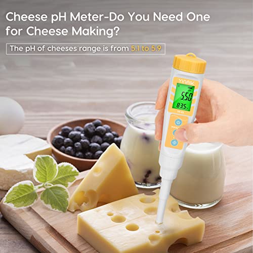 YINMIK Digital pH Meter for Food, pH Probe for Sourdough and Bread Dough, Checking The pH of Fermenting Sausages and Salami, Waterproof pH Tester for Solid and Liquid Soft Soil Sample… - color: Yellow Food pH Meter