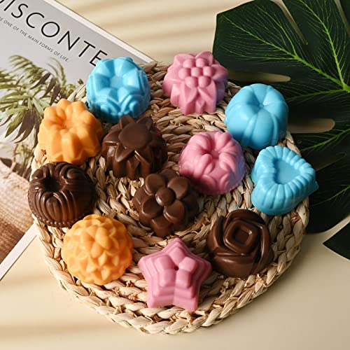 Sakolla 3 Pack Flower Molds Silicone, 12 Cavities Different Shapes Silicone Molds for Chocolate, Cupcake, Candy, Jelly, Ice Cube, Muffin (Pink, Purple, Blue) - color: Flower Shape/3 Colors