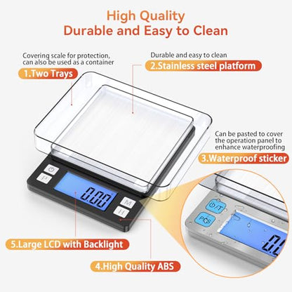 BOMATA 0.01g/1kg Upgraded Small Digital Scale, USB Rechargeable, with Larger Display and Hold,Tare Function, 9 Units, High Precision Digital Scale Grams and oz for Small Item, Kitchen…Grey - size: 0.01g/1kg GREY