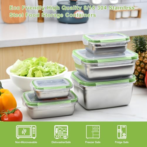 UPTRUST Stainless Steel Food Storage Containers | Leak Proof & Airtight Lids | Set of 5 Containers, Dishwasher & Freezer Safe, Green - size: Set of 5 Containers