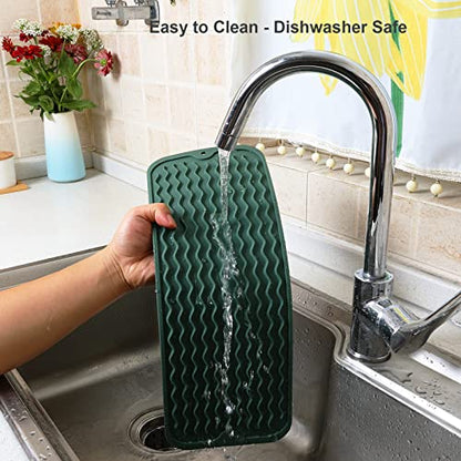 ZLR Small Dish Drying Mat (6" x 17" / 153 x 433mm) - Narrow Silicone Drainer for Kitchen Counter, Apartment & RV - Compact Sponge Holder & Sink Caddy Tray, Non-Slip Food-Grade Silicone (Dark Green) - color: Dark Green, size: 17" x 6"
