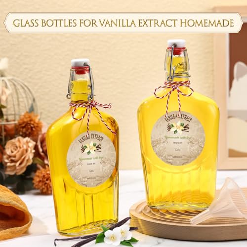 Uiifan 2 Pack 16 oz Vanilla Extract Bottles with Swing Top Flask Whiskey Pocket Clear Glass Flask for Homemade Vanilla Extract Lemon Kombucha Water Apply Christmas Wedding Gift (Clear) - color: Clear, size: 16oz