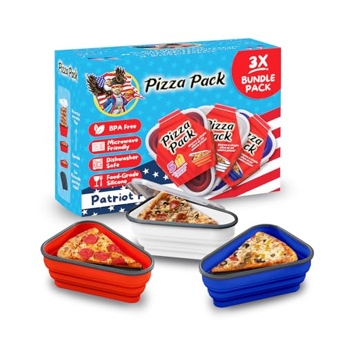 PIZZA PACK The Perfect Reusable Pizza Storage Container with 5 Microwavable Serving Trays - BPA-Free Adjustable Pizza Slice Container to Organize & Save Space, 3 Pack, Red, White, Blue - color: Red, White & Blue, size: 3 Pack