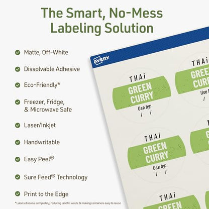 Avery Dissolvable Round Labels, Sure Feed Technology, 2.25" Diameter, Matte White, Print-to-The-Edge, Laser/Inkjet Printable, 300 Labels Total - style: 300 labels