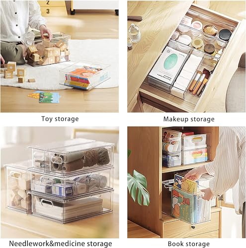 Mano Fridge Drawer Pull Out Stackable Bins with Handle Clear Refrigerator Drawers Organizer Food Storage Container Box with Dividers Plastic Produce Saver for Pantry, Cabinet, Kitchen, Clothes（4Pack） - style: 2*3L+2*6L