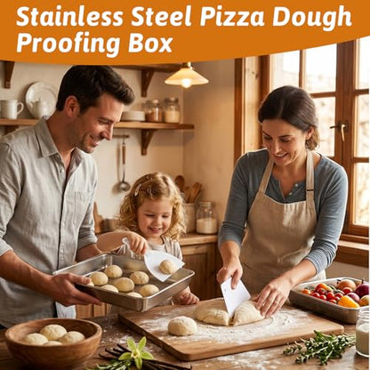 2 Pack Pizza Dough Proofing Box, 6L Large Capacity Stainless Steel Food Storage Container with Lid, Household Pizza Dough Tray for Bread & Dough Balls, Includes Cutter - size: 6L