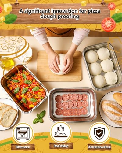 2 Pack Pizza Dough Proofing Box, 10L Stainless Steel Proofing Container with Clear Airtight Lid, Stackable Fermentation Storage for Dough Balls & Bread, Includes Cutter - color: Stainless Steel-10L