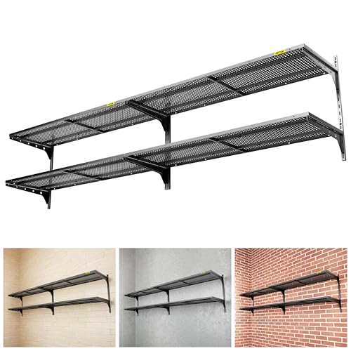 Aecxm 2-Pack 2 Tier 1.3x4ft Garage Shelving Wall Mounted, 520lbs Load Capacity，15.6x48inch per Shelf Height Cassette Adjustable Floating Shelves, Black - color: Black, size: 4pack-1.3x4ft
