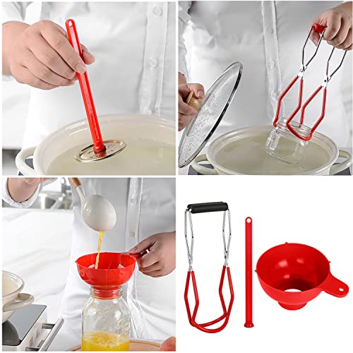 Canning Essentials Kit ZZLZX 1Set Red Wide Mouth Canning Funnel Magnetic Lid Wand Canning Tong Kit for Canning Jars Anti-Scald Kitchen Tools