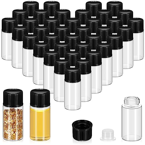 Lallisa 100 Pcs 4 ml Glass Vials with Black Screw Caps and Plastic Stoppers, 1 Dram Clear Small Leakproof Bottles Bulk, Mini Liquid Sample Vials for Essential Oils, Sample, DIY Craft - color: Clear with Black Cap, size: 4 ml