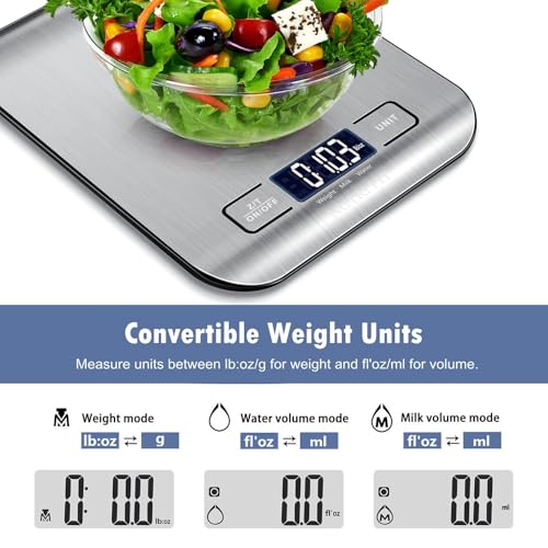 Food Scale, Kitchen Scales Digital Weight Food Grams and Ounces for Weight Loss Baking Cooking of NUTRI FIT, Max 11lb 1g Increment, Backlight LCD Smart Tare Stainless Steel, Easy to Use, AAA Battery - color: Silvery Grey