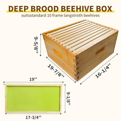 10 Frame Deep Brood Box Langstroth Bee Hive Box Dipped in Beeswax, Sections of Wood for Beehives Include Beehive Frames and Wax Foundations, 20 Pack(Green Unassembled) - size: Deep 20pack