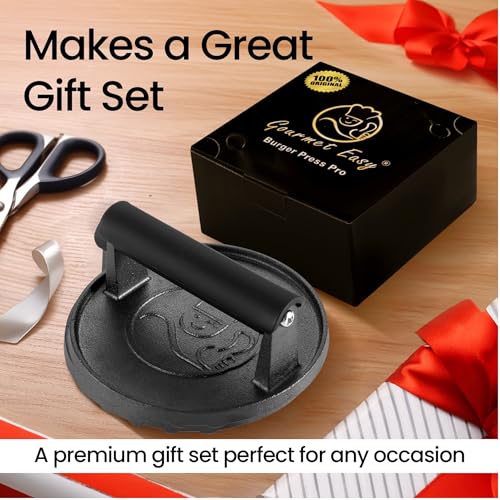 Gourmet Easy Cast Iron Smash Burger Press with Heat Resisitant Handle | Heat-Resistant Handle for a Secure Grip, 2lbs Weight, Ideal for Smash Burgers and Grills, Dishwasher Safe, 5-Year Warranty - color: Burger Press Cast Iron