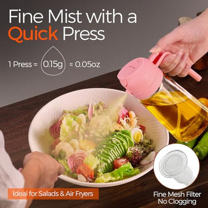 YARRAMATE 16oz/470ml Oil Sprayer for Cooking with Stickers, Food-grade Premium 2 in 1 Olive Oil Dispenser Bottle for Kitchen Gadgets, Air Fryer, Salad, Frying, BBQ (Pink) - color: 06_1Pc Pink