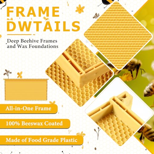 DoubleFill 10 Pack Plastic Beehive Frames and Wax Foundations All in One Bee Hive Frames with Beeswax Coated Foundations Bee Frames Beekeeping Frames for Deep Brood Bee Hives 9 1/8 Inches(Yellow) - color: Yellow