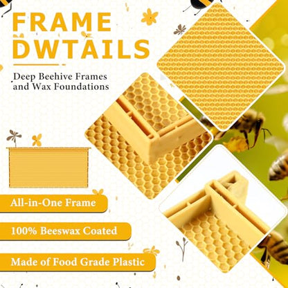 DoubleFill 10 Pack Plastic Beehive Frames and Wax Foundations All in One Bee Hive Frames with Beeswax Coated Foundations Bee Frames Beekeeping Frames for Deep Brood Bee Hives 9 1/8 Inches(Yellow) - color: Yellow