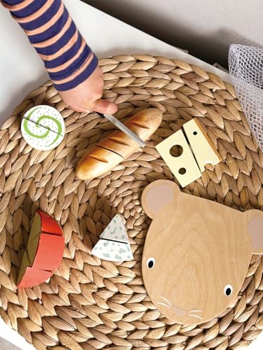 Tender Leaf Toys - Cheese Chopping Board - Wooden Play Food Set with 4 Choppable Cheeses, Baguette, Wood Knife and Illustrated Board - Improves Fine Motor Skills - Develops Social Skills - Age 2+