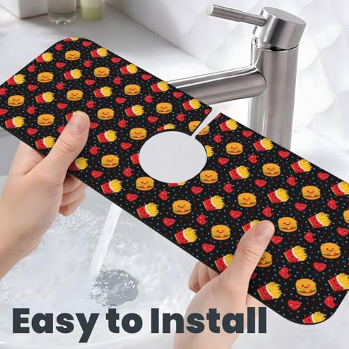 Fries Cheeseburger Heart Faucet Mat For Kitchen Sink, Absorbent Countertop Protector, Quick Dry Sink Splash Guard Pad, Waterproof Draining Mat 15" X 5.5" - color: Style 3