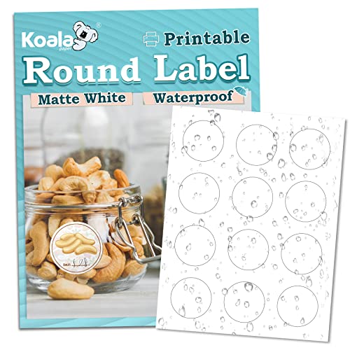 Koala Round Labels 2 Inch, Matte Waterproof Printable Circle Stickers for Inkjet and Laser Printer, 240 Circle Labels for Brand Logo, Bottle, Jar