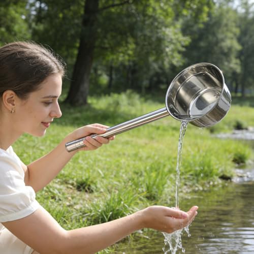 Cabilock Long Handle Water Scoop Stainless Steel Water Ladle for Scooping Kitchen Scoop for Cleaning Vegetables and Fruits Ergonomic Grip 18.11 in 1 Pack - size: 46X16CM