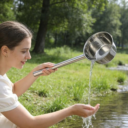 Cabilock Long Handle Water Scoop Stainless Steel Water Ladle for Scooping Kitchen Scoop for Cleaning Vegetables and Fruits Ergonomic Grip 18.11 in 1 Pack - size: 46X16CM