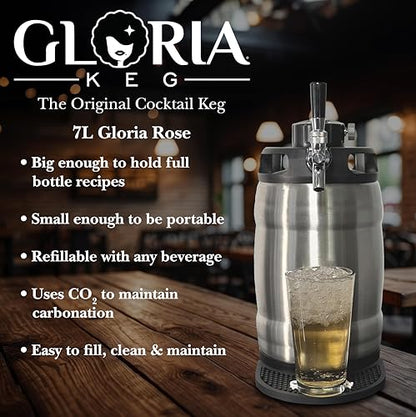 Gloria Rose 7L (1.8 Gal) Mini Keg, Pressurized Keg for Drinks, with Tap System, Co2 Regulated, Stainless Steel - size: 7L Silver