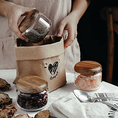 Glass Food Storage Containers With Wooden Lids - Small Coffee Jars - Pantry Organization For Overnight Oats, Cereal, Rice, Candy (10oz(300ml))