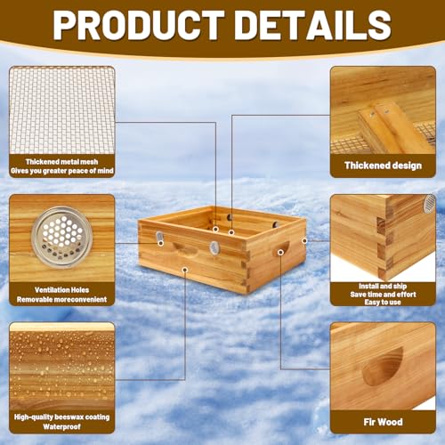 2Pcs Bee Hive Winter Quilt Box 8 Frame Dipped in Beeswax Langstroth Overwintering Beehive Quilt Box for Bees Winter - size: 2 Pcs 8 Frame