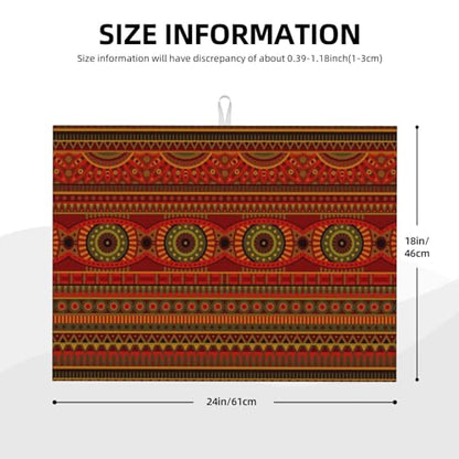 Tribal Pattern Dish Drying Mat Ethnic Geometric African Stripes Red Drying Rack Pad Countertop Dishes Ultra Absorbent Microfiber Kitchen Counter Mat 18x24 Inch - color: Red Brown