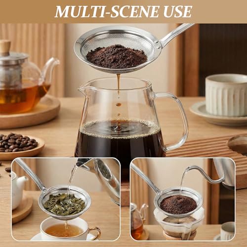 2 Pack Fine Mesh Strainer Stainless Steel Kitchen Sieve - Oil Grease Skimmer Spoon with Long Handle, Small Large Food Strainers for Frying Cooking Soup