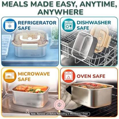 Everusely - Extra Large Stainless Steel Food Container + Snap Lock Lid - 68 oz - Airtight Food Storage Box - Meal Prep, Vegetables, Travel Lunch, Marinating Meat - Microwave, Oven, Refrigerator Safe - size: 2000mL