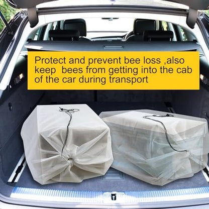 2 Pack Beehive Mesh Transport Bag, 35 × 37 Inch Breathable Bee Hive Nuc Box Package Net Bag with Drawstring Beekeeping Supplies for Beekeeping Starter Transport Bee Box - color: White-2