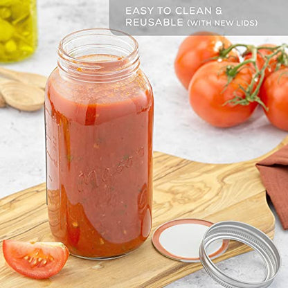 32 Oz Mason Jars With Lids, Labels and Measures! 6-Pack Regular Mouth Mason Jars, Glass Jar with Lid and Band. Airtight Canning Jars, Overnight Oats Jars, Salad Jars, Sourdough Starter Jar - size: 32 Oz