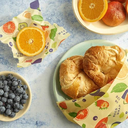 Bee's Wrap Beeswax Wraps for Food - 3 Pack of Assorted Beeswax Wraps - Small, Medium & Large Wrap - Plastic Free Made in USA Reusable Natural Food Wrap - Fresh Fruit Print - style: 3 Pack (Fresh Fruit)