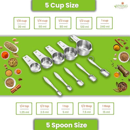 Spring Chef Stainless Steel Measuring Cups and Spoons Set of 10, Nesting Kitchen Metal Measuring Cups and Spoons Set for Dry and Liquid Ingredients, Perfect for Cooking & Baking - style: Cups & Spoons - Set of 10
