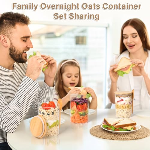 Overnight Oats Containers with Lids,4 Pack 18oz Overnight Oats Jars with Spoons,Salad Meal Prep Jar with Bamboo Lids for Chia Seed Pudding Salad Cereal Coffee Flour,Sourdough Starter Jar for Bread - size: 4 Pcs