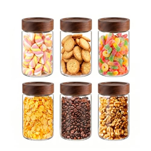 Glass Food Storage Jars, 8oz Glass Food Canister with Bamboo Lid, Kitchen Pantry Storage Jar, Glass Food Storage Containers, Ideal for Tea, Sugar, Rice, Coffee Beans, Spice, Candy, Cookie, 6 Pack - color: 8oz-6pack