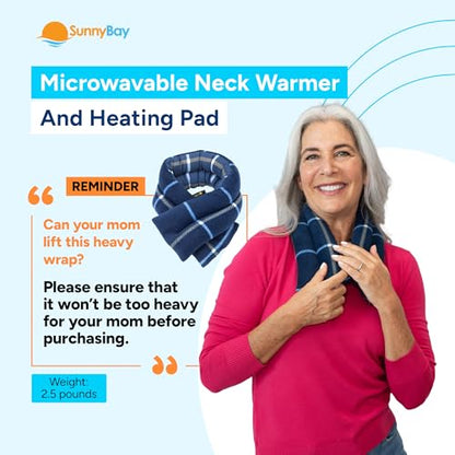 SunnyBay Microwavable Heating Pad for Neck and Shoulder, Heated Neck Wrap, Microwave Heat Pad, Weighted Beanbag Moist Hot or Cold Compress, 2.2 lbs, 26x4 Inches, Ocean Blue - color: 4x26 - Ocean Blue
