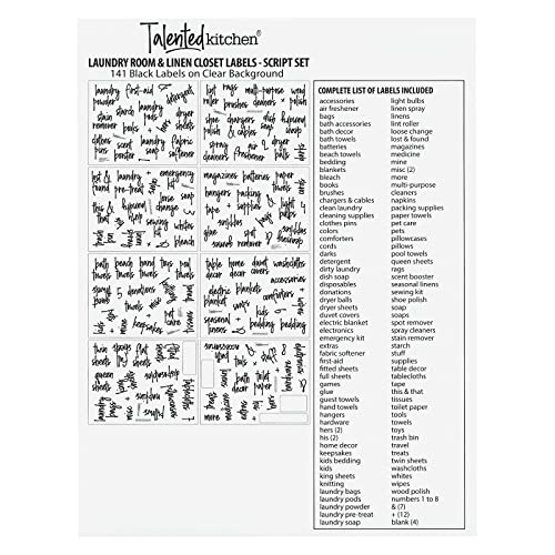 Talented Kitchen Laundry Labels for Jars & Containers - 141 Count, White Vinyl, Modern Script - Laundry Room Organization & Kitchen Organization with Food Container Labels and Water-Resistant Adhesive - color: White