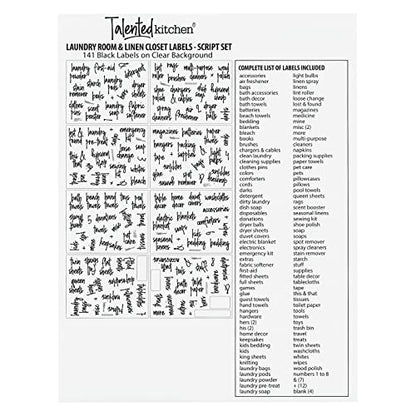 Talented Kitchen Laundry Labels for Jars & Containers - 141 Count, White Vinyl, Modern Script - Laundry Room Organization & Kitchen Organization with Food Container Labels and Water-Resistant Adhesive - color: White