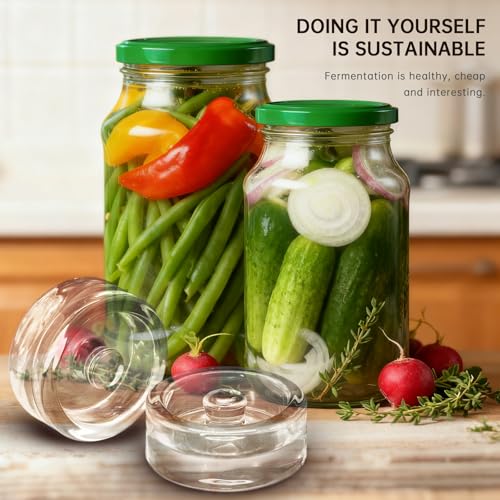 6Pcs Fermentation Glass Weights for Wide Mouth Jars - Pickle Bottles with Sealing Lids for Efficient Fermenting - Durable, Transparent Fermenting Lids and Weights for Sauerkraut, Kimchi (A Toroidal) - size: A Toroidal