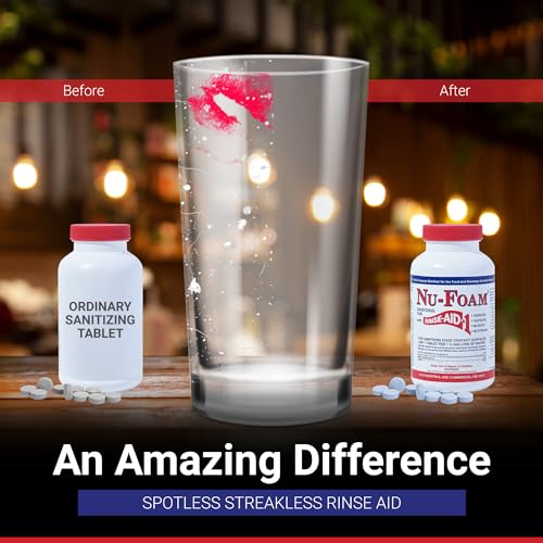 Nu-Foam Sanitizing Tablets for Bar Glassware – EPA Approved Rinse Aid Sanitizer, 100 Tablets (600 Quarts) – Streak-Free, No Taste/Odor – Professional Bar, Tavern, Brewery Glass Cleaner - size: 100 Count (Pack of 1)